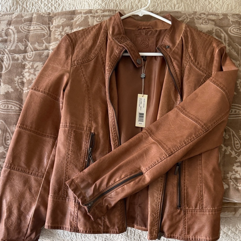 Max Jeans Tan Vegan Leather Jacket